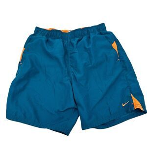 Nike Swimming Trunks Shorts 7 Inch Inseam Mens Size Small Teal Green Orange EUC